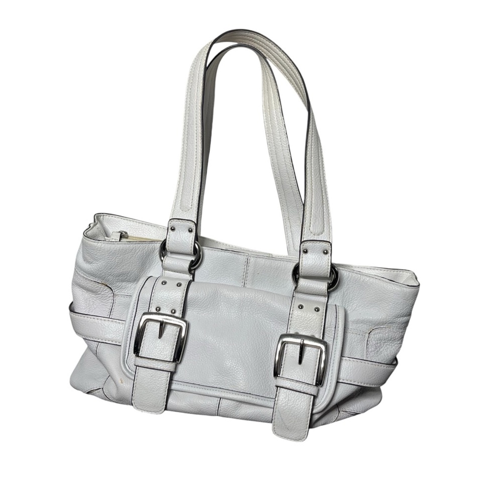 Sophia Caperelli White Leather Silver Buckles Large Chunky Shoulder Bag Y2K